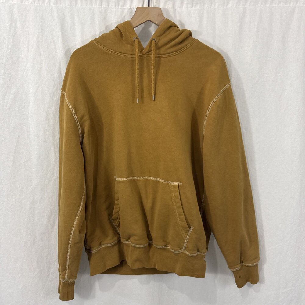 J. Crew Garment Dyed Waffle Lined French Terry Golden Yellow Hoodie Mens L *READ